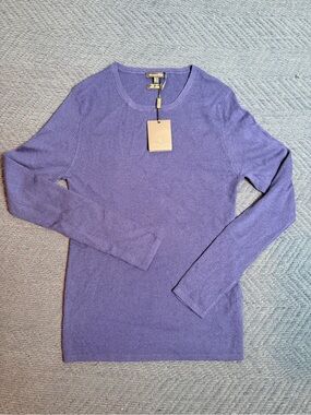 Massimo Dutti Women's Purple Ribbed Knit Wool Silk Long Sleeve Sweater Top Size